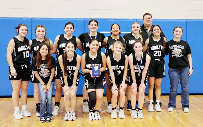 The Moulton Kittens went 4-0 in the Victoria St. Joseph Tournament with Addison Simper winning MVP and Audrey Swinford named to All-Tournament Team. Photo courtesy of Moulton ISD.