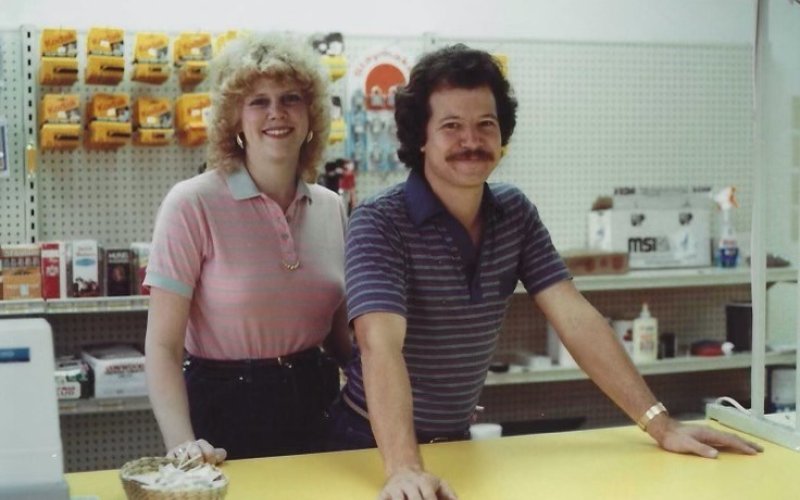 Carol and Howard Gloor behind the counter, when the store was first opened.