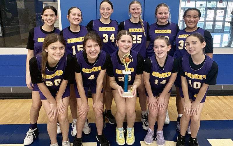 Shiner 7th grade players. Bottom row from left are Bree Nitsch, Ally Trojack, Lola Hornacky, Aubriannah Schaefer and Hailey Malina. Back row from left are Dawn Bishop, Addison Ulcak, Eastyn Pohler, Kendyl Boehm, Charlotte Hairell and Patricia Price. Photo courtesy of Michelle Price.