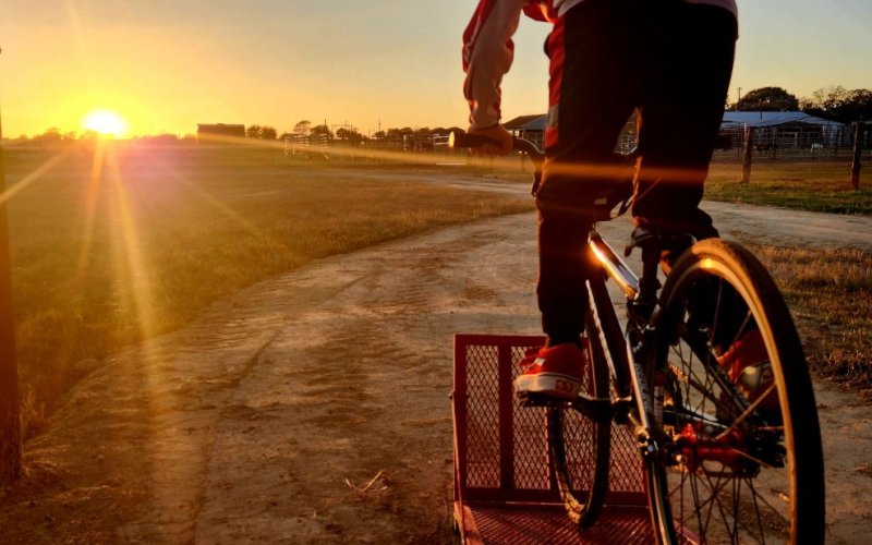 Robert Kabela practices on his custom made race track at home.