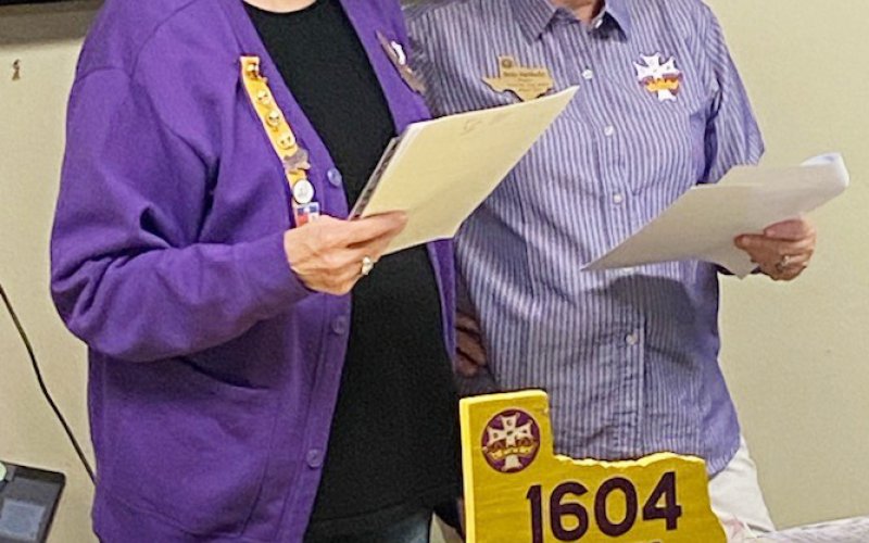 District Deputy Kathleen Svatek, on the left, and Regent Shirley Nagelmueller presided over the installation of new members into the Catholic Daughters.