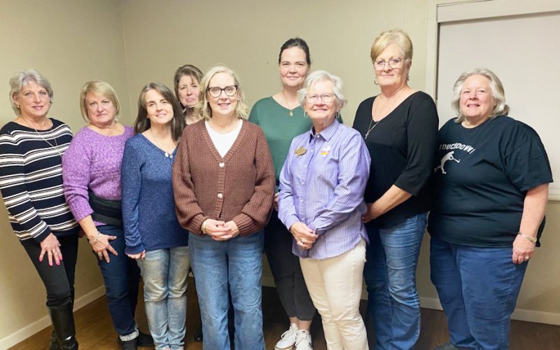 New members who were received into the Catholic Daughters included, front row, left to right, Laurie Braun, Janice Klekar, Heather Bonorden, Kim Kalich, and Regent Shirley Nagelmueller; back row, left to right, District Deputy Kathleen Svatek, Allison Motal, Catherine Duhe, and Cynthia Cunningham.
