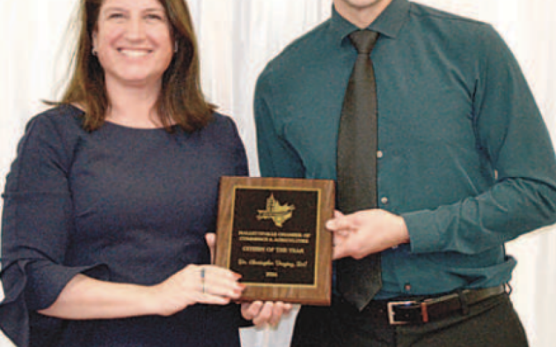Hallettsville Chamber of Commerce and Agriculture (CCA) secretary Christine Brown presents Chris Freytag with the Citizen of the Year Award. The ceremony took place at the 93rd Annual Hallettsville CCA Banquet held Wednesday, Jan. 29. Photo by Ani Zak