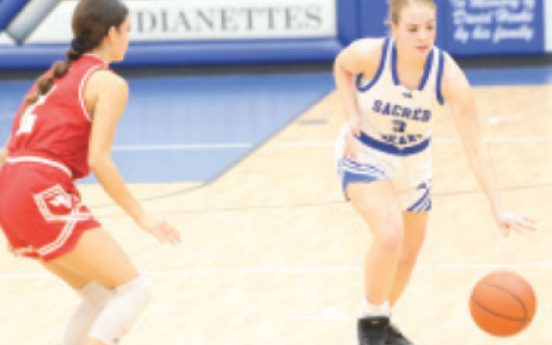 Briana Clark brings the ball up court. Chuck Grafe/Tribune-Herald
