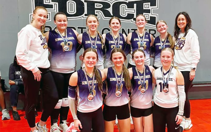 Bottom row  from left are Madi Hubbard, Taylor Kocian, Savannah Durrett and Tinsley Vasek. Top row from left are coach Charissa Christensen, Jessica Whiddon, Alexis Malina, Whitley Lyons, Stella Clifford, Madison Coburn and coach Leigh Ann Vasek. Photo courtesy of Leigh Ann Vasek.