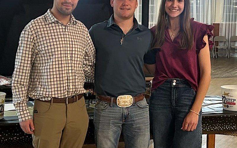 Applicants for Chamber scholarships in attendance at the Shiner Chamber of Commerce Banquet included, left to right, Aiden Collins, Caleb Lehnert and Erin Pustka. Not pictured are Cody Malinovsky and Dallyn Pesek.