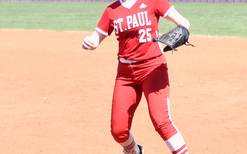 Addy Matias steps on first base for an unassisted putout against Yoakum last Thursday. Photo by Mark Lube.