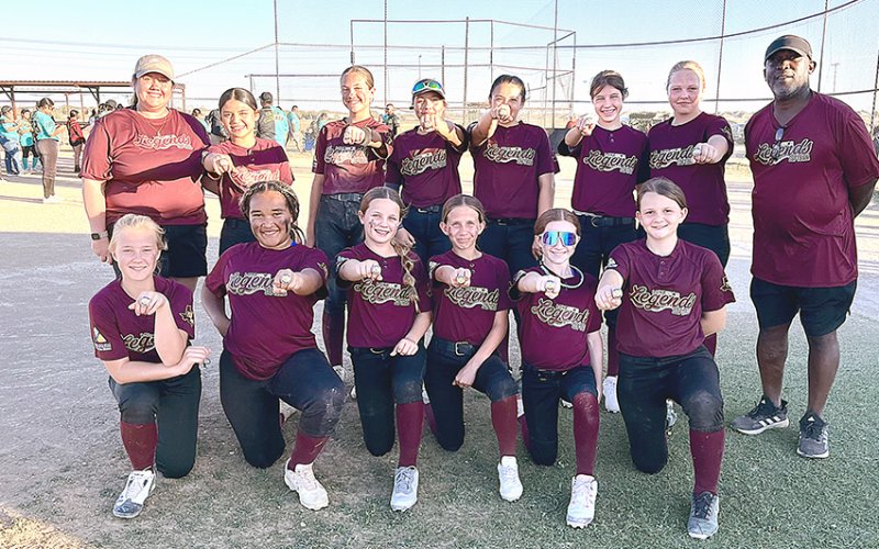 Bottom row from left are Tenley Wagner, Patricia Price, Harper Patek, Reese Blaschke, Maggie Watkins and Reese Lyons. Top row from left are coach Amanda Ulcak, Amara Cuevas ,Miah Rother, Addison Ulcak, Maddie Garza, Ally Trojcak, Charlotte Hairell and coach Gilbert Price. Photo courtesy of Michelle Price.