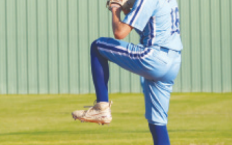 Layne Sevcik pitching against Conroe Covenant. Chuck Grafe/Tribune-Herald