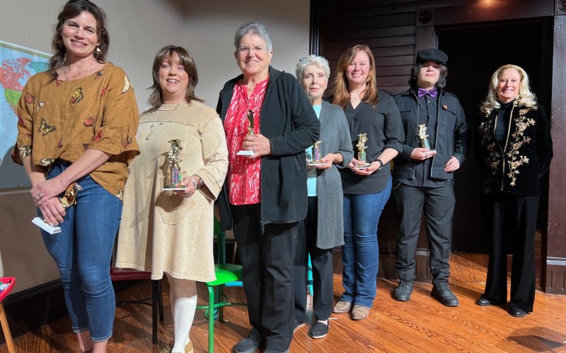 left to right, Jodi Adamek, Tina Hoelscher, Elaine Berkovsky, Sandy Machacek, Lindsey Bickham, Braydon Self and Josh Kaspar.