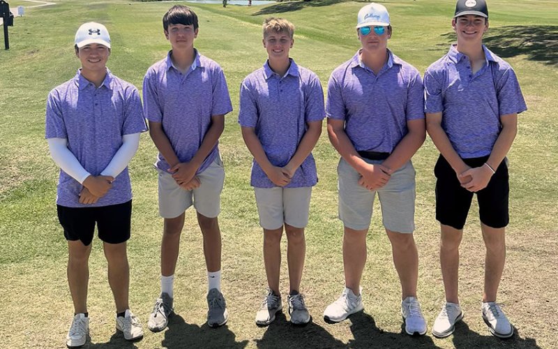 Shiner boys regional golf from left are Marco Lara, Felix Nieto, Aidan Stowe, Jacob Nerada and Chase Malinovsky. Photo courtesy of Kristi Peterson.