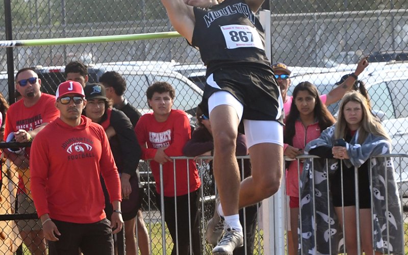 Landon Chaloupka cleared, 6 feet, 2 inches for fifth in the high jump. He also placed third in the long jump. Photo by Mark Lube.