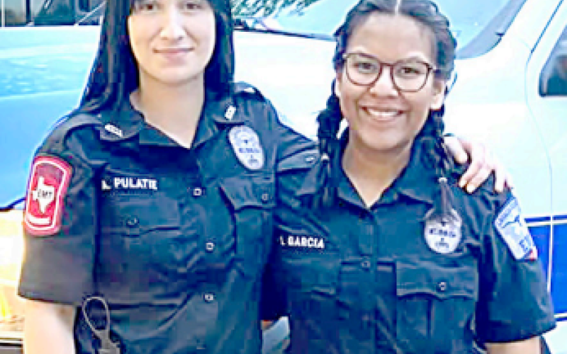 Lavaca County EMS technicians volunteered to help in the Texans Helping Texans program. These two technicians traveled to the Rio Grande Valley from March 28 to April 4 and assisted with south Texas residents stricken by the severe flooding that took place March 26 through 28. From left are Abby Pulatie (paramedic) and Leslie Garcia (advanced EMT). Photo from Lavaca County EMS Facebook