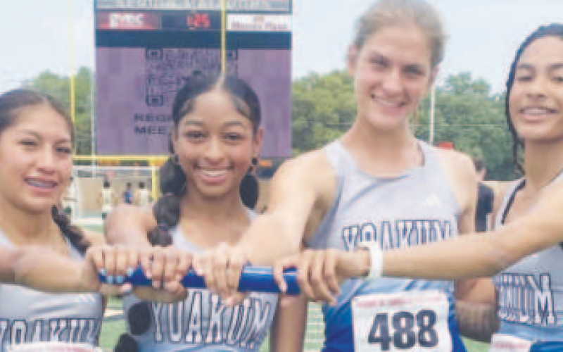 Pictured are Yoakum High School student athletes of the girls 800 relay team. They placed first with one minute, 46.61 seconds in the finals. The UIL State Meet is May 1 in Austin.