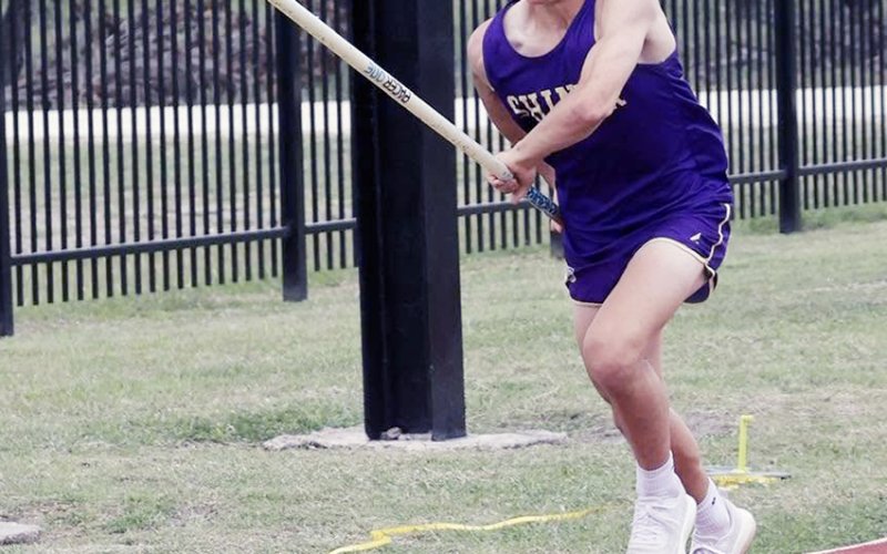 Tyler Harvey picked up some points for the Comanches with a third-place finish in the pole vault. He also won the long jump and was part of all three relay teams that placed in the top three. Photo courtesy of Louann Heinsohn.
