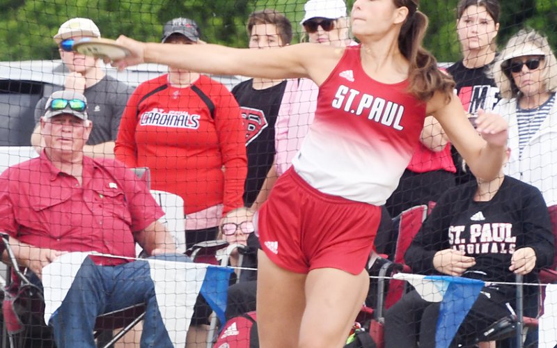 Jessica Fikac placed third in the discus with a throw of 108 feet, 8 inches. Photo by Mark Lube.