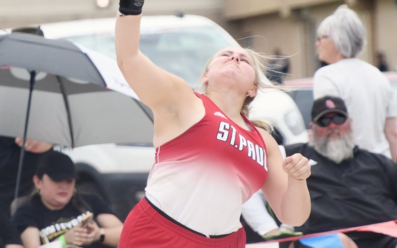 Jenna Stock won the Silver medal in the shot put with a throw of 34 feet, 5 1/2 inches.  Photo by Mark Lube.