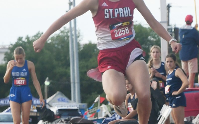 Kristin Cerny got second in triple jump. Photo by Mark Lube.
