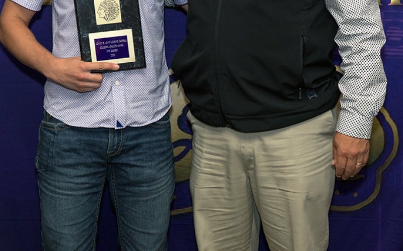 Johnny B. Lewis Academic Athlete Male Kye Adamek (left). Also shown is John Peterson. Photo courtesy of Photos by Lori Raabe.