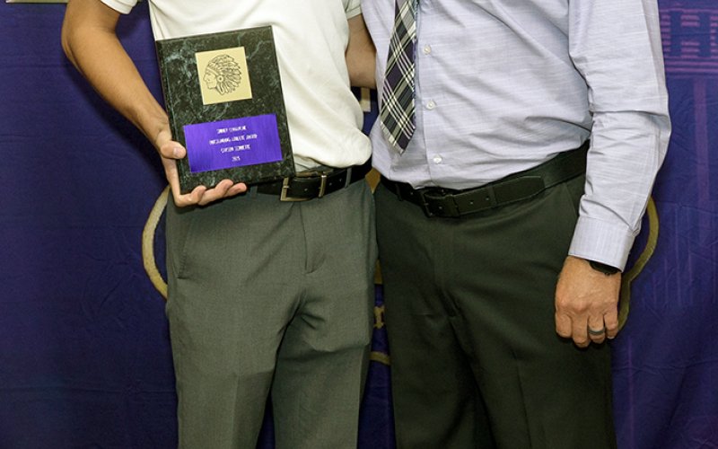 Most Outstanding Male Athlete Award winner is Carson Schuette (left). Also shown is Daniel Boedeker. Photo courtesy of Photos by Lori Raabe.