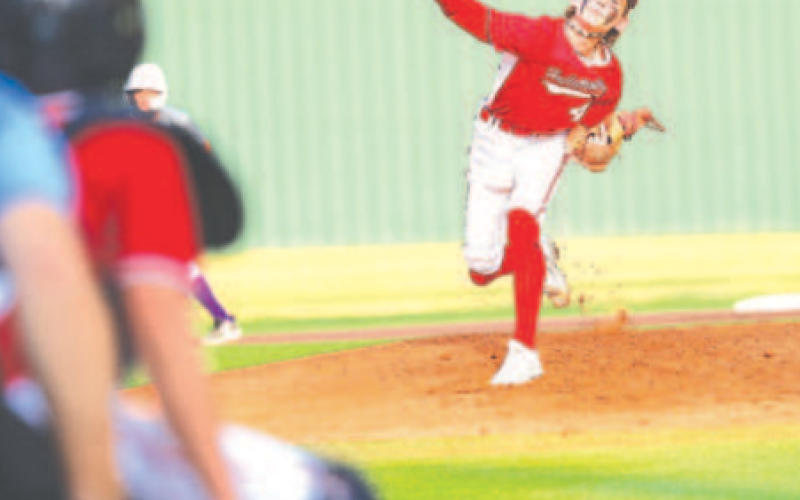 Will Halata delivers a pitch during the Tuesday, May 20 game here. Photo by Chuck Grafe