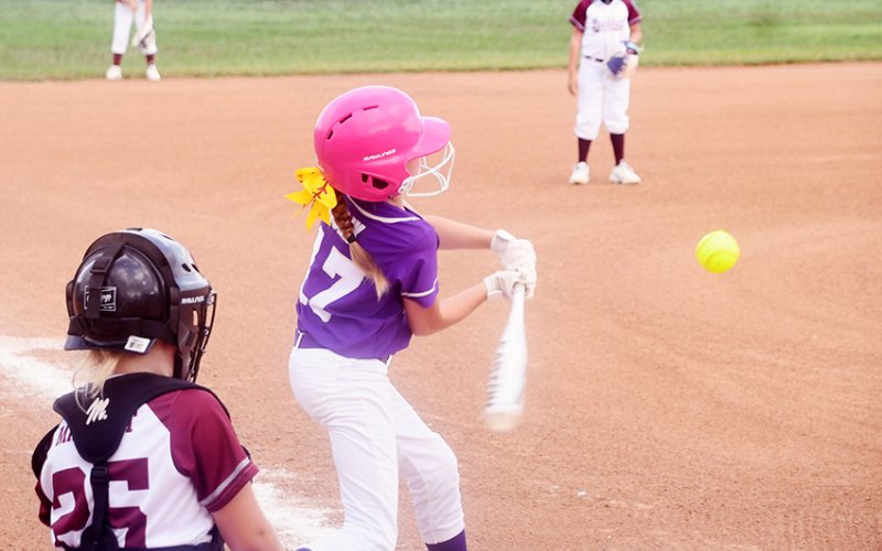 Chaley Holik swings at a pitch during Shiner’s game against Lockhart on June 3, a 15-0 win for Shiner. Photo by Mark Lube.