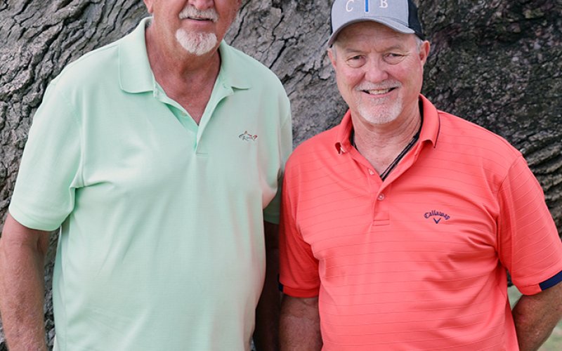 Tim Darilek (left) of Shiner and Ron Pekar (right) of Hallettsville got first place in the fourth flight. Photo by Chuck Grafe/Hallettsville Tribune-Herald.
