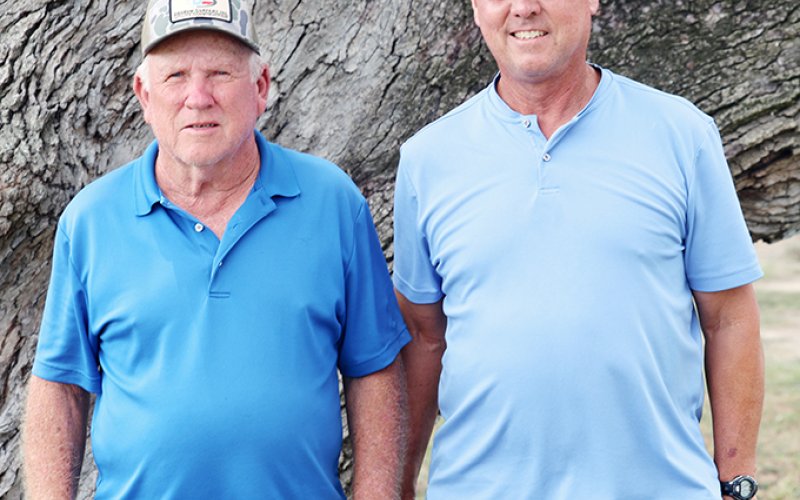 Johnny Moeller (left) and Steven Cerny (right) both of Shiner, won first in the fifth flight. Photo by Chuck Grafe/Hallettsville Tribune-Herald.