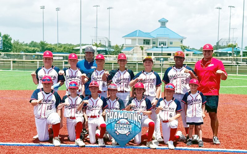 The Shiner Stars baseball team 12-year-old ran the table with seven wins and no losses in the Triple Crown World Series Title in South Carolina. Front row from left are  Payten McCord, Nicholas Simper, Landon Chovanetz, Ryder Robinson, Kolt McFarlin and Ayden McCord; Back row from left are  Stryker Owens, Jase Peters, Coach Cole Hybner, Easton McCain, Cullen Machicek, Evan Jahns, Alonzoe Saldana and Coach Blue Hybner. Standing in front of Coach Blue Hybner is bat boy Jake Simper.