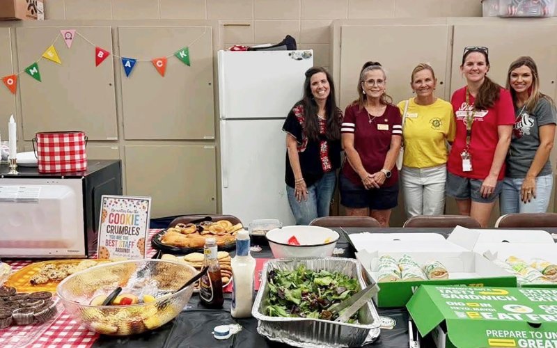 left to right, Principal Lesley Bacak, Pilot members Myra Zumwalt, Lisa Stafford, St. Ludmila Elementary teachers Kaylyn Tousek (1st grade) and Kaily Hillman (pre-K teacher/advancement director).