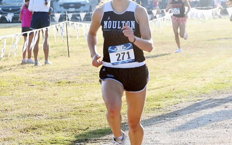 Ava Olivarez had time of 14:18.47 seconds got her fifth in the 1A-2A varsity girls division. Photo by Mark Lube.
