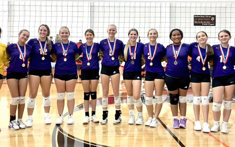 From left are Bree Nitsch, Addison Ulcak, Eastyn Pohler, Charlotte Hairell, Ally Trojcak, Kendyl Boehm, Lola Hornacky, Pyper Neskora, Patricia Price, Haley Malina, Reese Lyons and coach Kailey Moeller. Photo courtesy of Michelle Price.