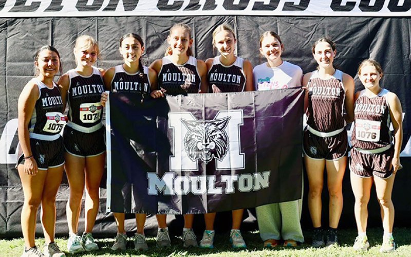 Moulton Kittens state cross-country team. rom left are Marisol Manzano, Karsyn Blahuta, Ava Olivarez, Mina Tinajero, Addisyn Grieve . Katie Richter, Addison Simper and Kate Mikulencak.Photo courtesy of Moulton ISD.