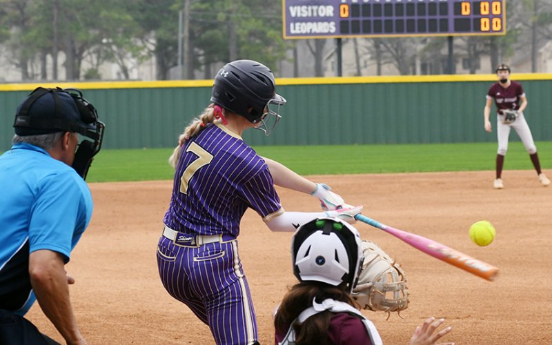 Kloe Polasek swings at an East Bernard pitch on Thursday morning. Her totals at the plate for the tournament were 9-of-13, two runs, 2 doubles and three RBI. Photo by Mark Lube.