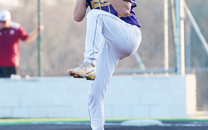 Landyn Pohler struck out 12 Cardinal batters in the Shiner 5-0 win on Saturday. Photo by Chuck Grafe/Hallettsville Tribune-Herald.