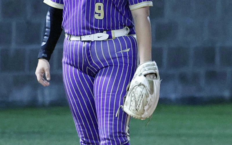 Reagan Fluitt mans third base in the April 14 game at Ganado. Photo courtesy of Louann Heinsohn.