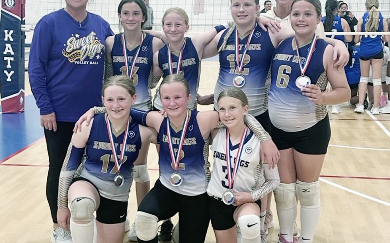 Back row from left are head coach Lindsey Neskora, Rhilyn Durrett, Bridgette Fishbeck, Jade Boner,  assistant coach Heather Boner and Bryleigh Neskora. Front row from left are Hattie Spann, Talyn Vasek, and Harper Strzelczyk. Photo courtesy of Heather Boner.