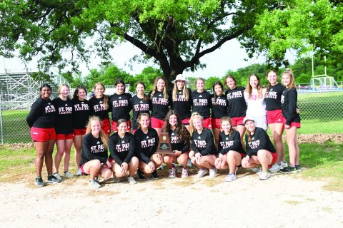 The Shiner St. Paul girls track team earned the 4-2A TAPPS title last week at the meet at Bryan Allen Academy by scoring 183 points. The Cardinals came in second with 146 points in the book. Photo by Mark Lube.
