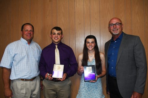  Johnny B. Lewis Academic Athlete Award. From left is coach  John Peterson, Hunter Nevlud, Autumn Bishop and coach Ray Neal. Photo by Mark Lube.
