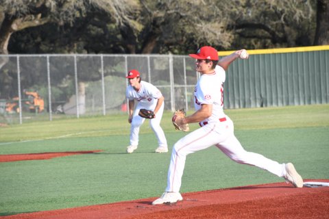 Zak Johnson pitches during the first inning. He faced six total batters with six strikeouts. Photo by Mark Lube.