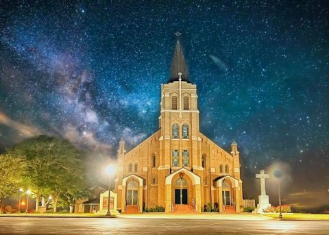 St. Joseph's Catholic Church at night in Moulton, as only few have seen it.