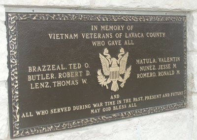 Lance Cpl. Thomas Wayne Lenz was buried along with that of five other Lavaca County soldiers who made the ultimate sacrifice, is inscribed on the Vietnam War Memorial at Hallettsville. Contributed Photo.