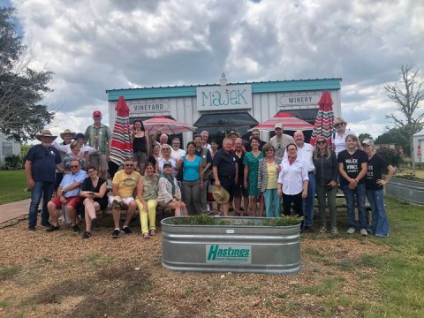 Majek Vineyard & Winery staff gather for a photo with a special group of visitors last week, a group of Rotarians from France who stopped by as part of their Texas tour, ahead of this week’s International Rotary Club Convention in Houston. 