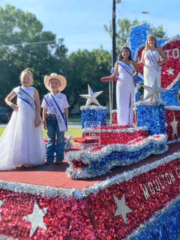 The Chamber's Miss Moulton, Junior Miss Moulton, Little Miss Moulton and Little Mister Moulton crowns will one again be up for grabs at 6 p.m. Sunday, July 24, but you've got to sign up by Tuesday, July 5. Here the current year's Chamber royalty poses for a picture at the recent Chisholm Trail Parade, where the team placed second in Chamber floats at the event held in Lockhart on Saturday, June 11.