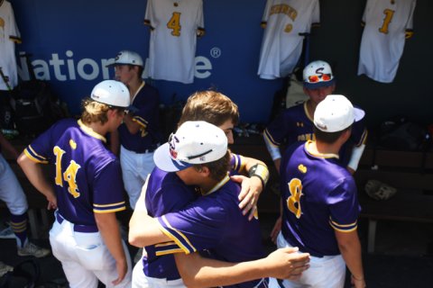 Shiner players console each other at the end of the state final. Photo by Mark Lube