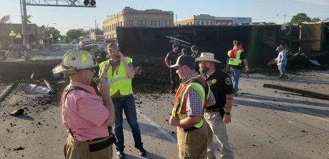 Lavaca County Office of Emergency Management Coordinator Egon Barthels, spent much of his initial response to Friday's derailment, manning the phones, first to establish a workable detour that didn't add too many unnecessary miles to anyone's travels, and later, to gather up the necessary forces needed for a clean-up of this magnitude.