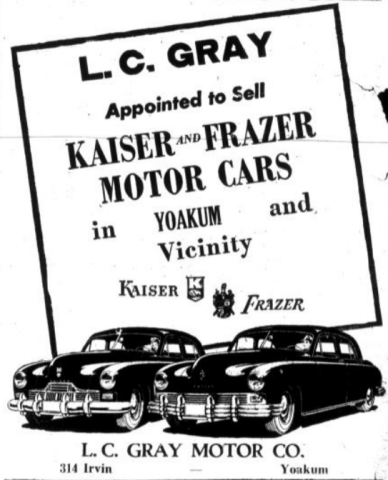 L.C. Gray Motor Co. advertisement in the July 20, 1948 issue of the Yoakum Herald-Times.