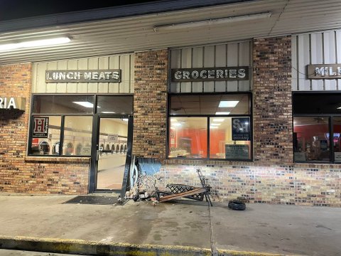 Damages didn't appear too terribly bad at Hoffer's Drive In Grocery on Sunday night. Unless you happen to be a bench, in which case, we're terribly sorry for your loss.