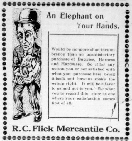 R.C. Flick Mercantile Co. advertisement in the Aug. 10, 1911 issue of the Yoakum Weekly Herald.