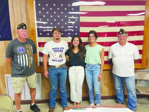  Pictured are, left to right, David Muehlstein, Dalton Patton (SHS), Rylie Rainosek (SHS), Ashlyn Pesek (SPH), and Commander Jimmy Strait. Not pictured is Joseph Twyford (SPH).